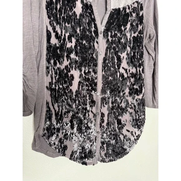 Anthropologie Tiny Kitsalano velvet & silk blend burnout blouse button down - Picture 11 of 13
